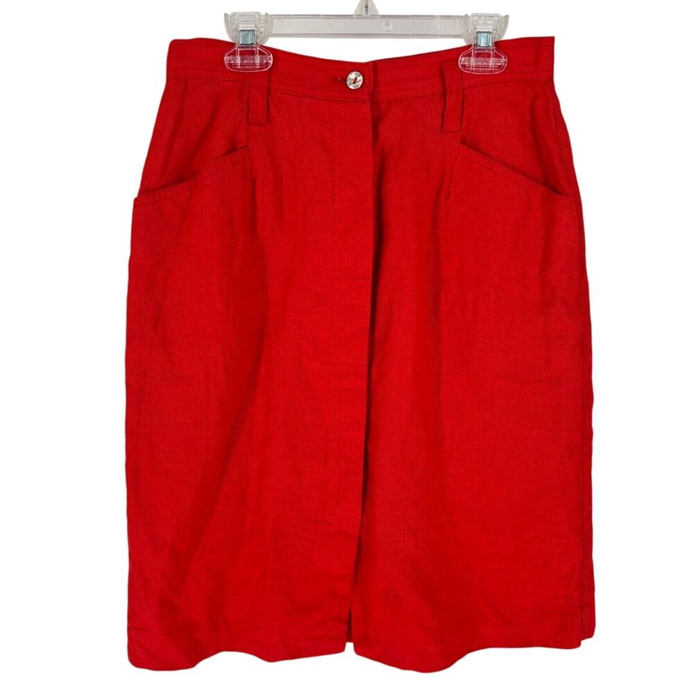 Vintage Red Linen Skirt Sz 10 Retro Classic Cottagecore First Issue USA Made